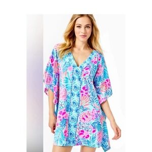 Lilly Pulitzer Skyla Cover Up Caftan Rainforest Retreat XL Seaglass Aqua Resort